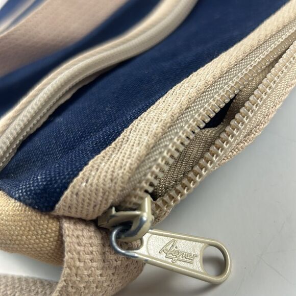 Vintage Etienne Aigner blue Large Shoulder Bag Canvas Tan - Picture 10 of 11